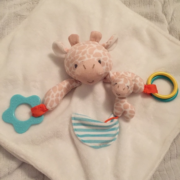 Carter's Giraffe White Tan Baby Plush Security Blanket Lovey Teether Rings - Picture 4 of 7